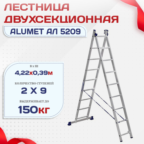 Лестница двухсекционная Alumet Ал 5209 - stroymarket66.ru - Ростов-на-Дону